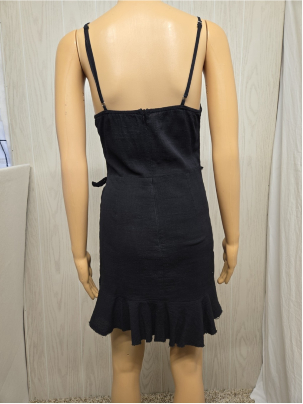Princess Polly Size 10 Black Wrap Mini Dress Raw Edge Ruffle Hem Date Night - Picture 6 of 10